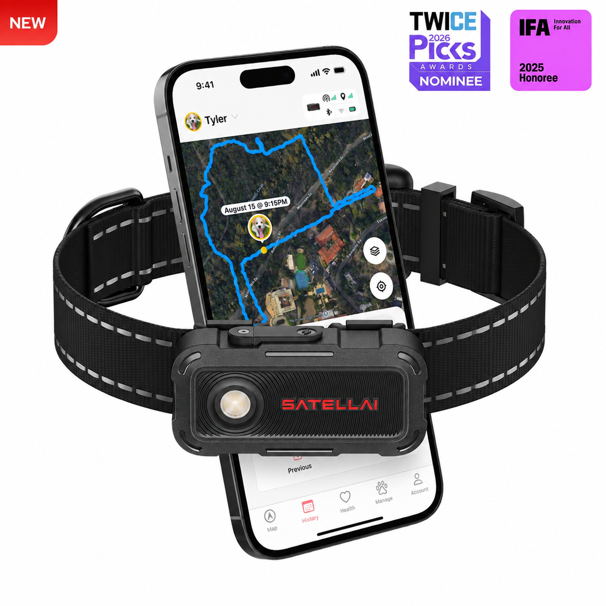 SATELLAI Collar Go Smart GPS Dog Collar with Live Tracking & Health Monitoring